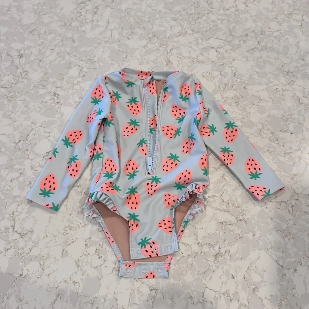 Old Navy 12-18M Strawberry Print Long Sleeve Swimsuit